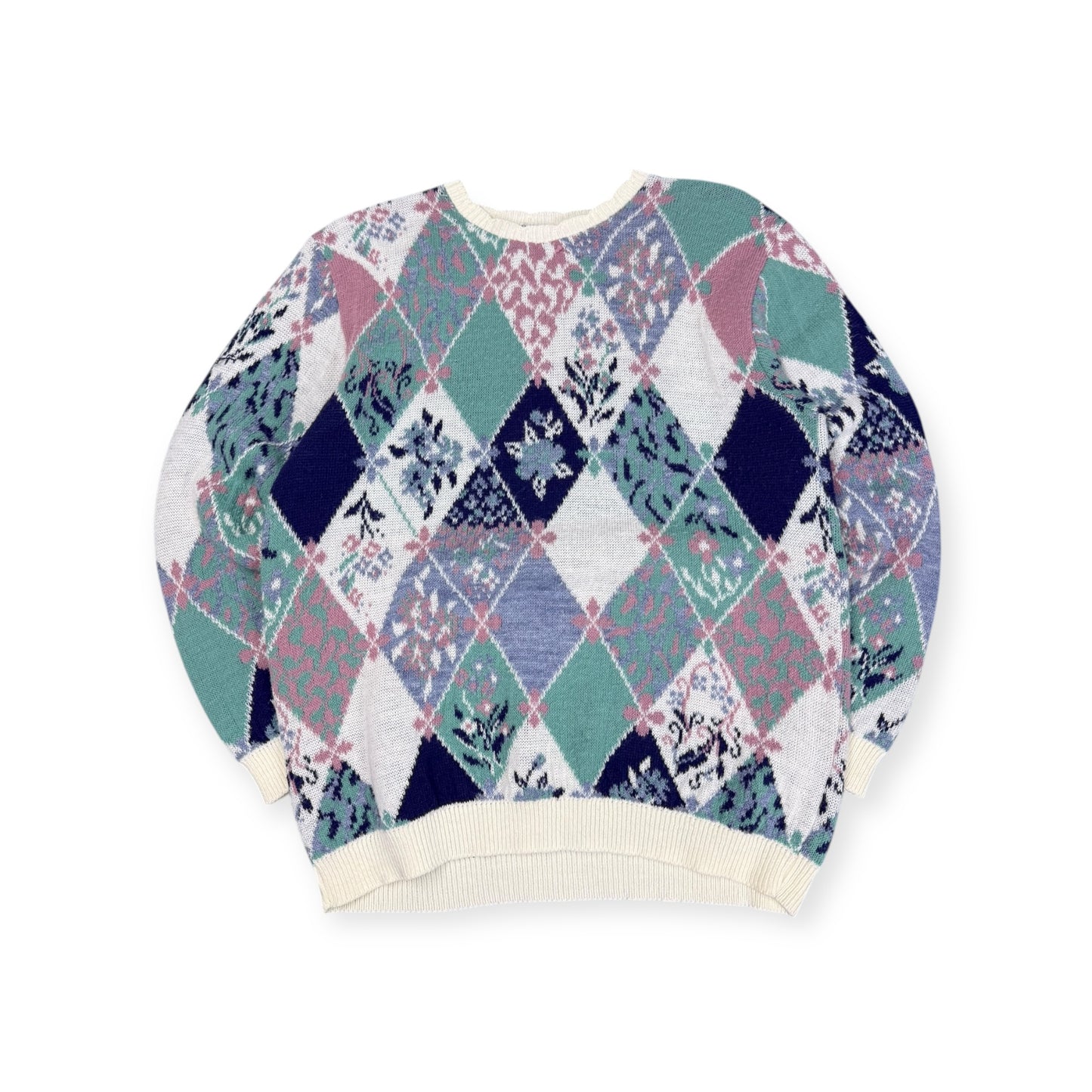 Vintage Floral Diamond Pattern Knit Sweater