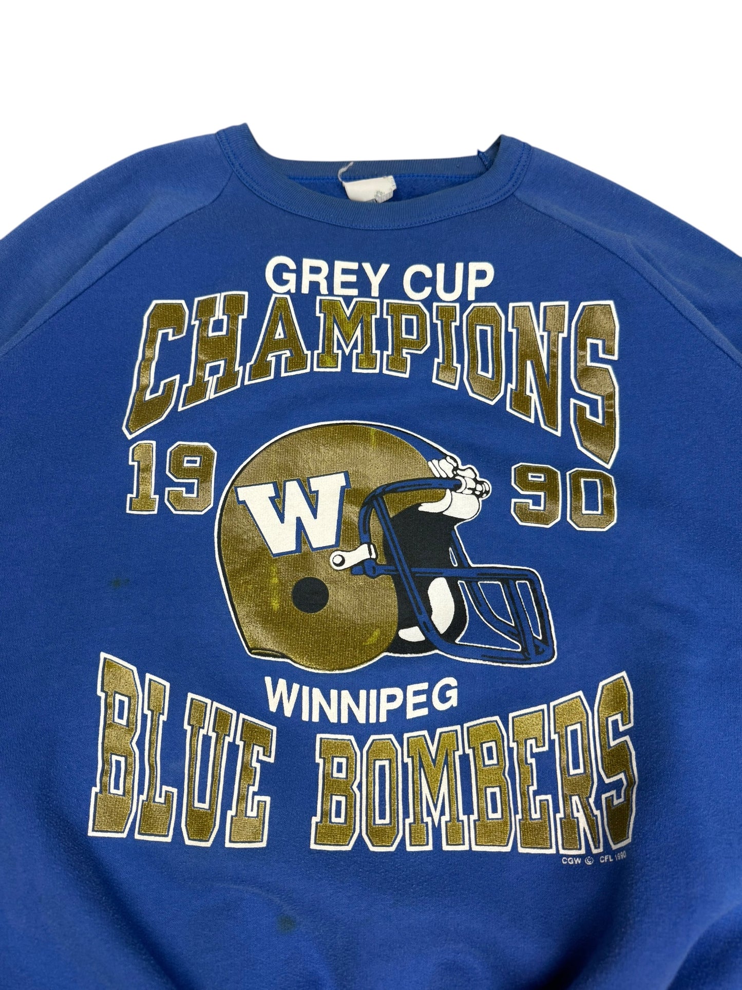 Vintage 1990 Blue Bombers Grey Cup Champs Crewneck (As Is)