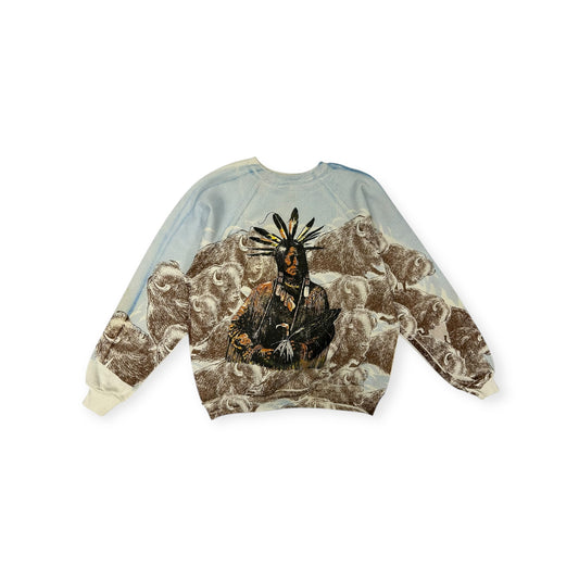 Vintage Chief and Buffalo Herd AOP Crewneck Size XL