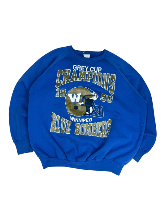 Vintage 1990 Blue Bombers Grey Cup Champs Crewneck (As Is)