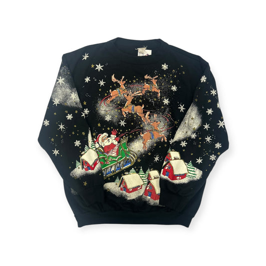 Vintage Santa in a sled holiday time Crewneck Size Large