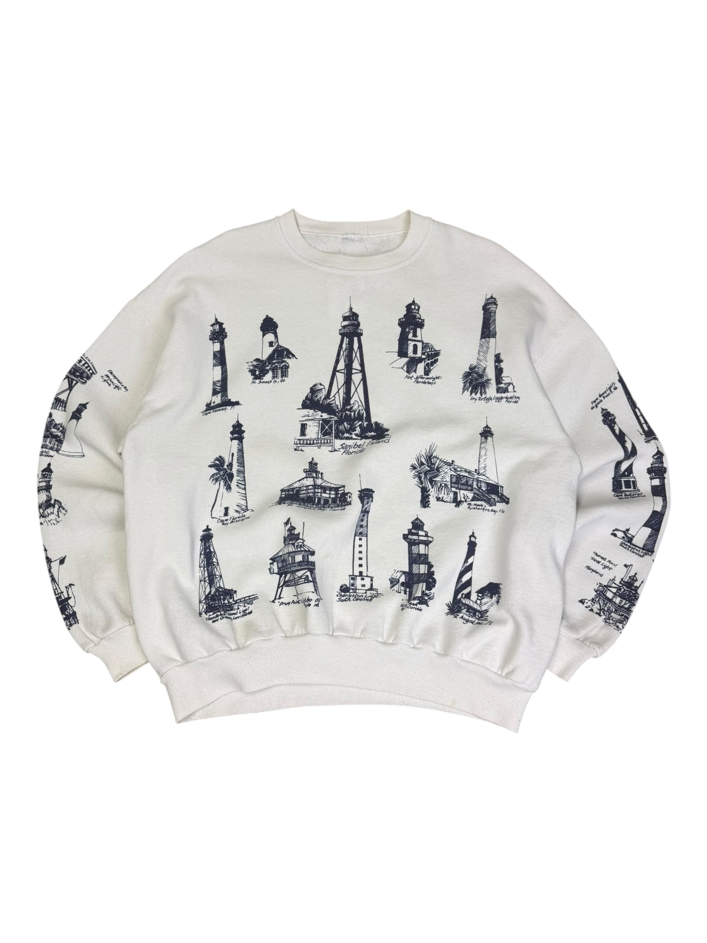 Vintage Sanibel Lighthouse AOP Crewneck (As Is)