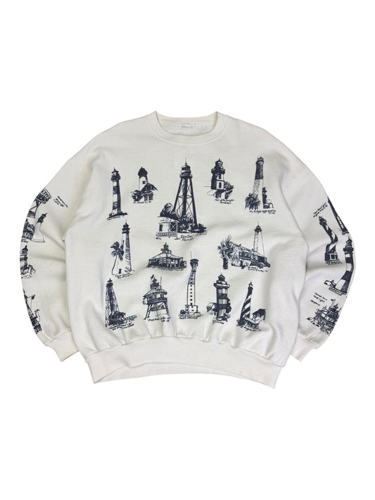 Vintage Sanibel Lighthouse AOP Crewneck (As Is)