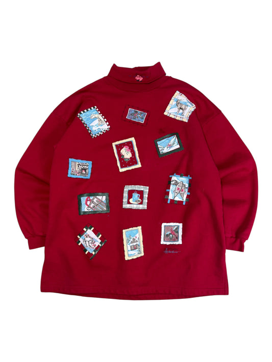 Vintage Christmas Postcard Turtleneck Crewneck