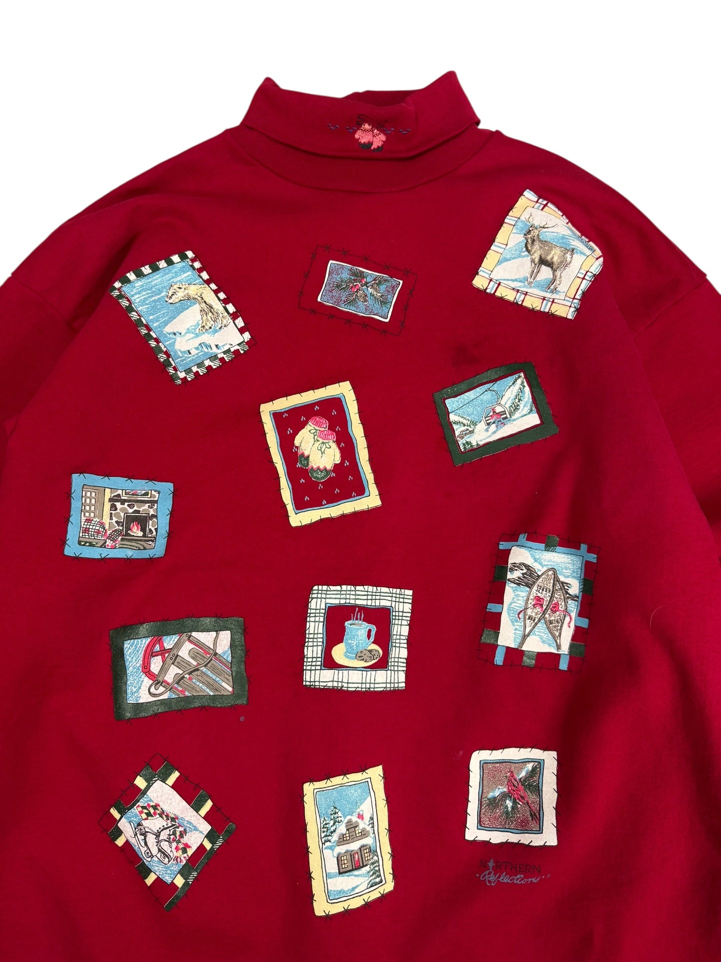 Vintage Christmas Postcard Turtleneck Crewneck