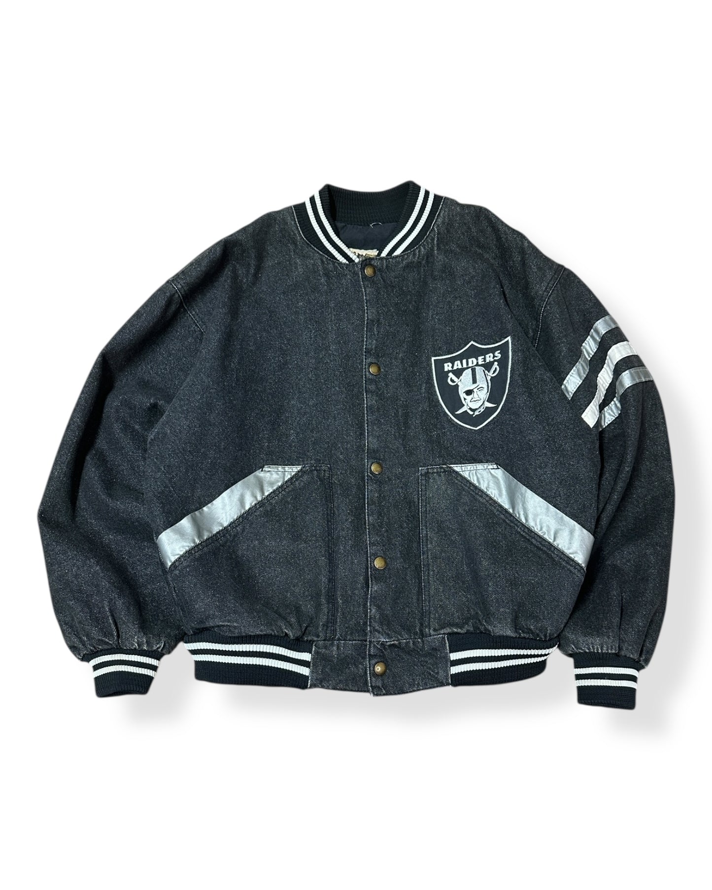 Vintage Raiders Denim Bomber Jacket