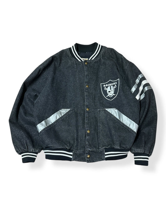 Vintage Raiders Denim Bomber Jacket
