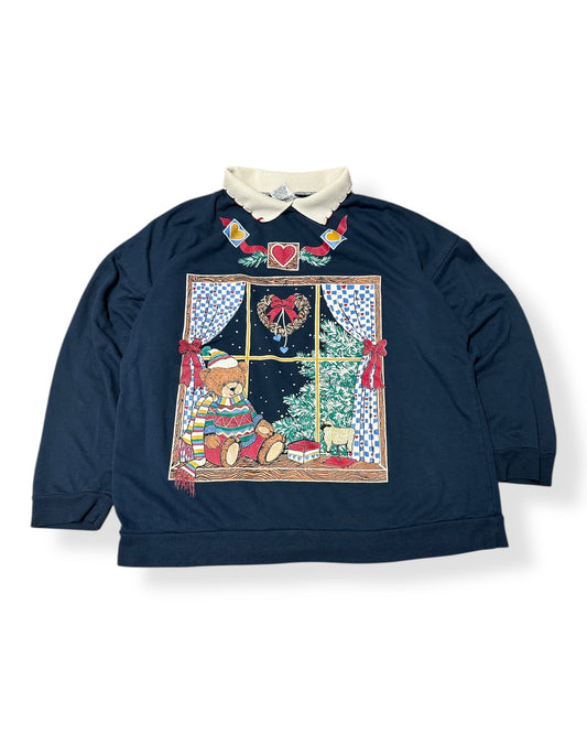 Vintage Teddy Bear Holiday Collared Crewneck