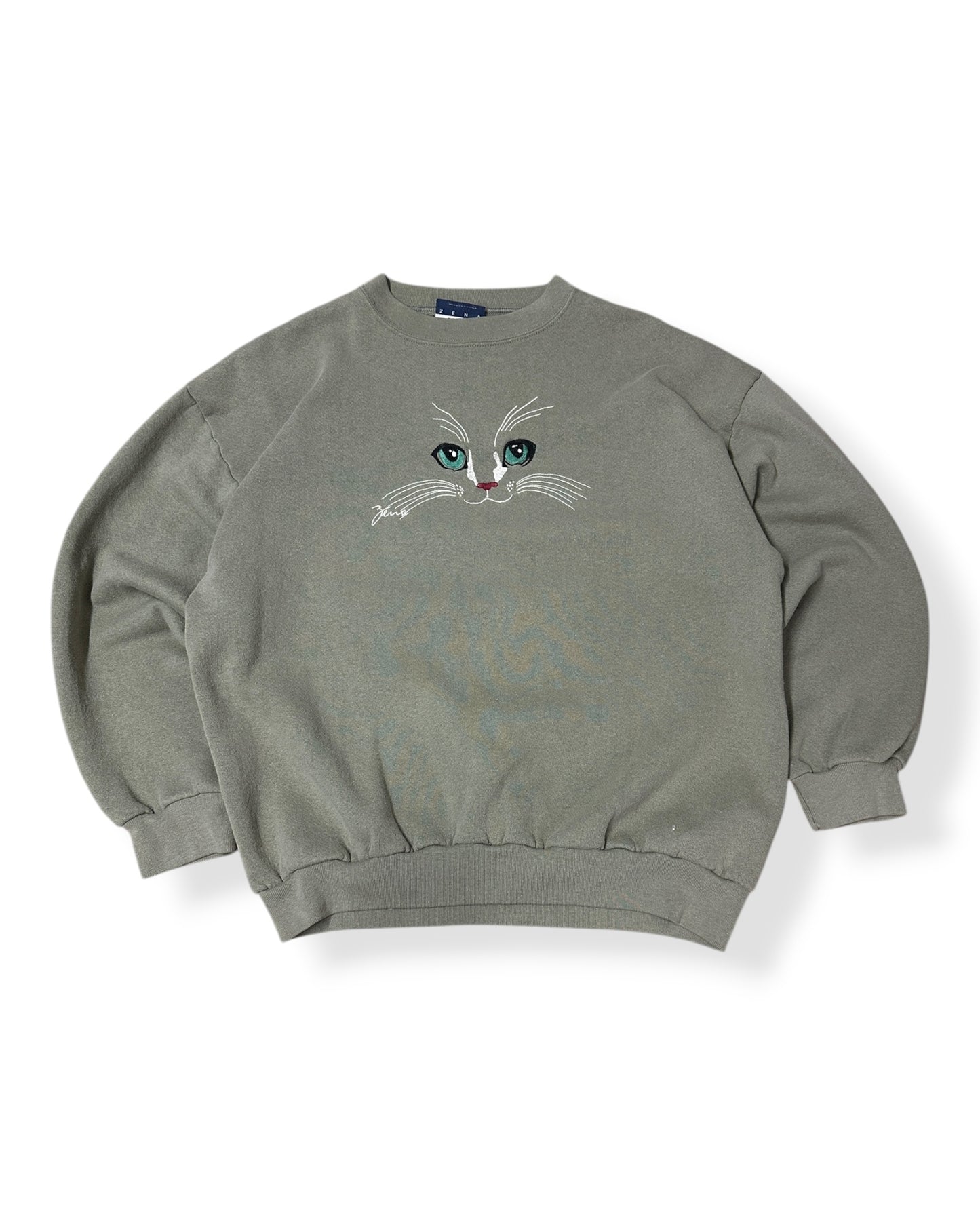Vintage Cat Face Embroidered Crewneck